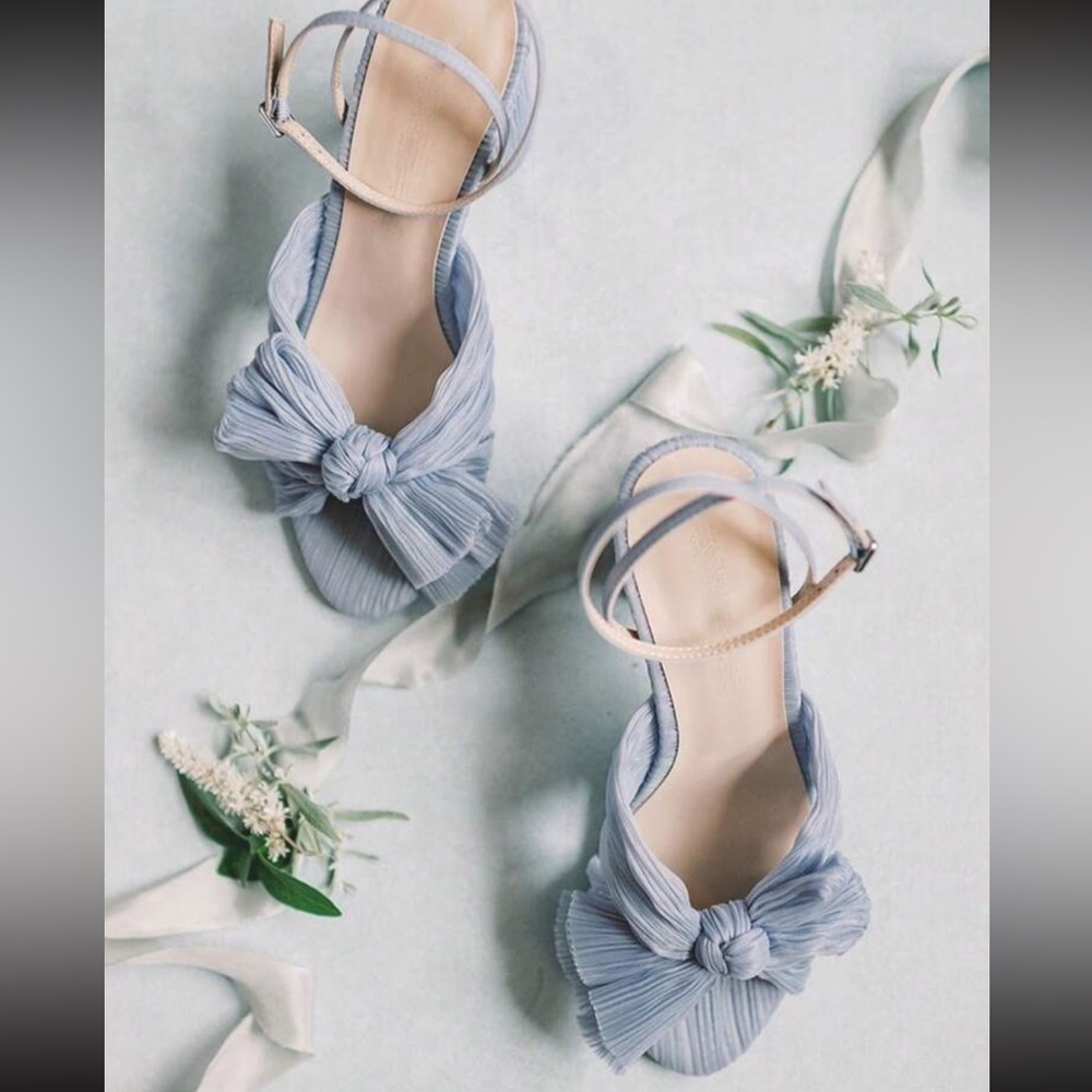 Sandals Chunky Open Toe Ankle Buckle Strap Pleated Bow Heels Wedding Dress Shoes